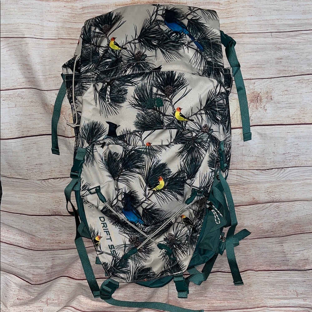 The North Face Drift 55 Homestead Backpacking Pack with Bird and Pine Print NWOT